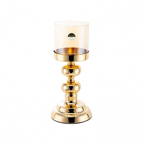 Κηροπήγιο Χρυσό Γυαλί με Μεταλλικές Λεπτομέρειες 9.7x12.5x28cm