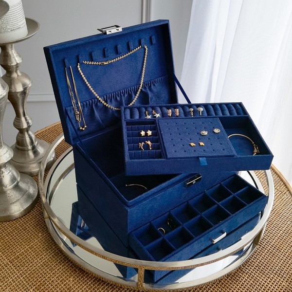 Κοσμηματοθήκη-Μπιζουτιέρα 3 Επιπέδων Velvet Navy Blue 24χ17χ11.5cm Maripel  PD119GRAN