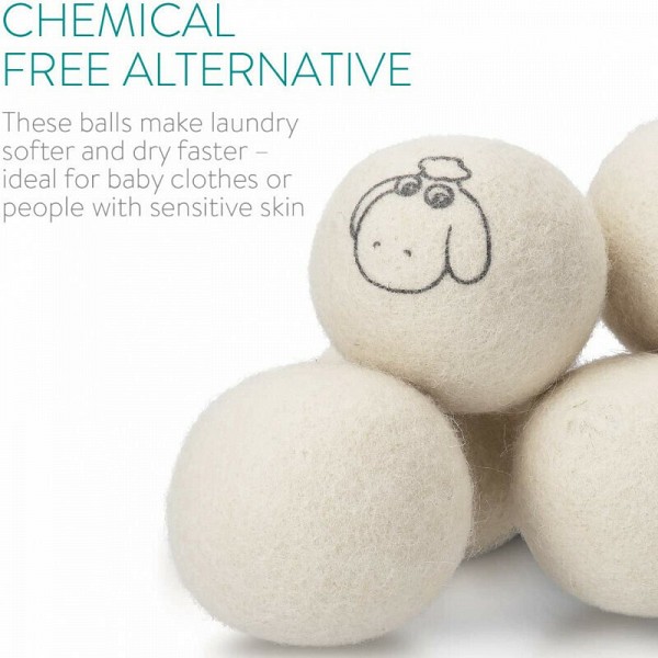 Navaris Wool Dryer Balls - Υποαλλεργικές Επαναχρησιμοποιήσιμες Μάλλινες Μπάλες Στεγνωτηρίου με Βαμβακερή Θήκη Μεταφοράς - 6 Τεμ