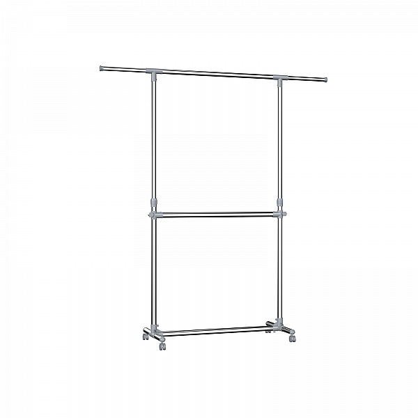 SONGMICS Ρυθμιζόμενη Κρεμάστρα Ρούχων με 2 Ράβδους – Υψηλή Αντοχή, Με Ρόδες, Ασημί LLR401