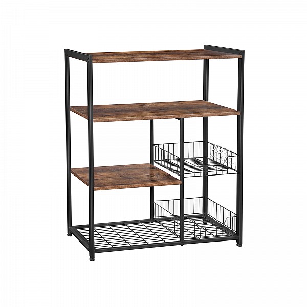 VASAGLE Ραφιέρα Κουζίνας Baker’s Rack – Kitchen Island με Καλάθια & Γάντζους, Industrial Style, Rustic Brown KKS96X