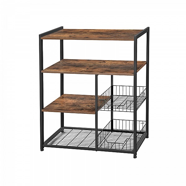 VASAGLE Ραφιέρα Κουζίνας Baker’s Rack – Kitchen Island με Καλάθια & Γάντζους, Industrial Style, Rustic Brown KKS96X