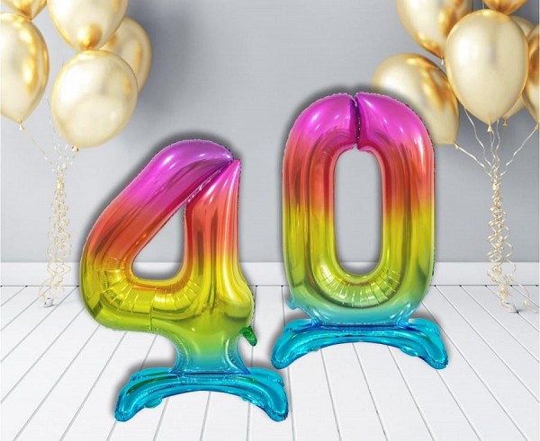Number Rainbow Colorful Number 4 Foil Balloon with Base 74 cm