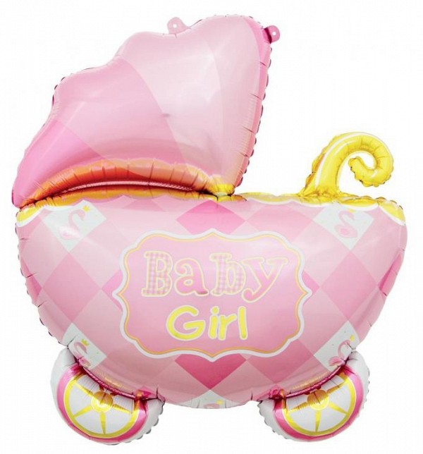 Baby Carriage Pink Pink Baby Carriage Foil Balloon 60 cm