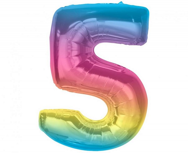 Number Rainbow Colorful number 5 foil balloon 92 cm