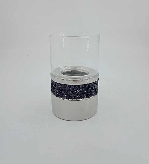 Κηροπήγιο Για Ρεσώ Κεραμικό Σε Ασημί Χρώμα Με Γυαλί Και Στρας 10x10x18cm