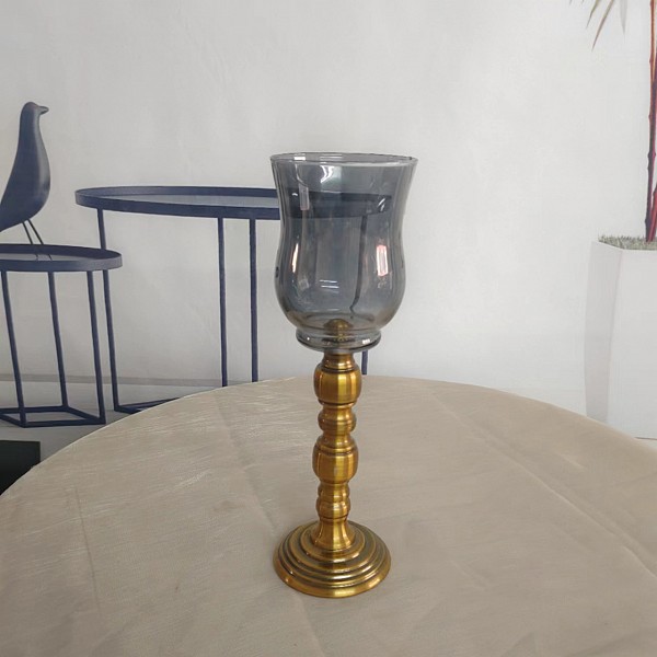Γυάλινο Κηροπήγιο Με Μεταλλική Χρυσή Αντικέ Βάση 32x10cm