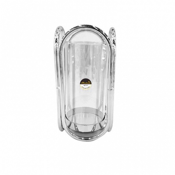 Γυάλινα Κηροπήγια Με Ασημί Μεταλλικές Λεπτομέρειες 12x25cm  SI751L