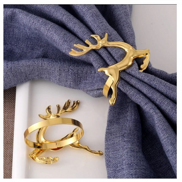 ΣΕΤ 12 ΤΕΜ- Δαχτυλίδια Πετσέτας Μεταλλικά Χρυσά Τάρανδος Maripel 10119 Set 12