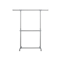 SONGMICS Ρυθμιζόμενη Κρεμάστρα Ρούχων με 2 Ράβδους – Υψηλή Αντοχή, Με Ρόδες, Ασημί LLR401