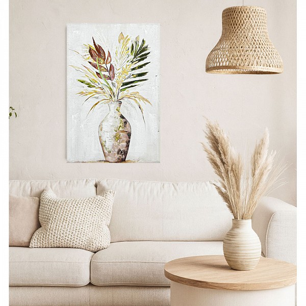 ΠΙΝΑΚΑΣ ΕΛΑΙΟΓΡΑΦΙΑ ΣΕ ΤΥΠΩΜΕΝΟ ΚΑΜΒΑ ΒΑΖΟ ΜΕ ΛΟΥΛΟΥΔΙΑ ΚΑΙ ΧΡΥΣΕΣ ΛΕΠΤΟΜΕΡΕΙΕΣ 60x90εκ. ANKOR  849260