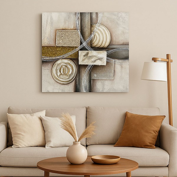 ΠΙΝΑΚΑΣ ΕΛΑΙΟΓΡΑΦΙΑ ΣΕ ΤΥΠΩΜΕΝΟ ΚΑΜΒΑ ΜΕ ΓΕΩΜΕΤΡΙΚΟ ΣΧΕΔΙΟ 80x80εκ. ANKOR 849338