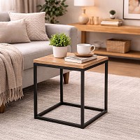 ΤΡΑΠΕΖΑΚΙ MDF ΜΕ ΜΕΛΑΜΙΝΗ ΣΕ ΦΥΣΙΚΗ ΑΠΟΧΡΩΣΗ ΞΥΛΟΥ KAI ΜΑΥΡΟ ΜΕΤΑΛΛΙΚΟ ΣΚΕΛΕΤΟ 40x40x50,1εκ. ANKOR  852833