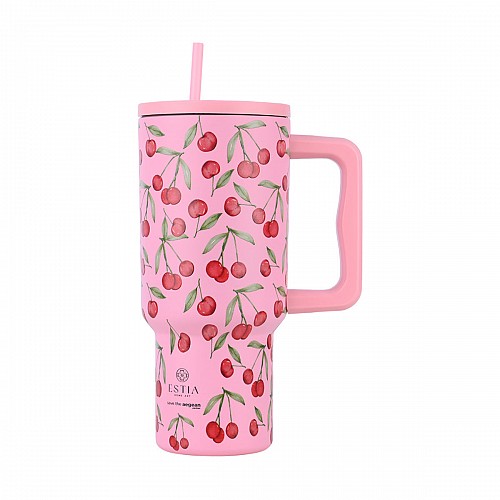 ESTIA ΘΕΡΜΟΣ STRAW TUMBLER XL SAVE THE AEGEAN 900ml CHERRY ROSE