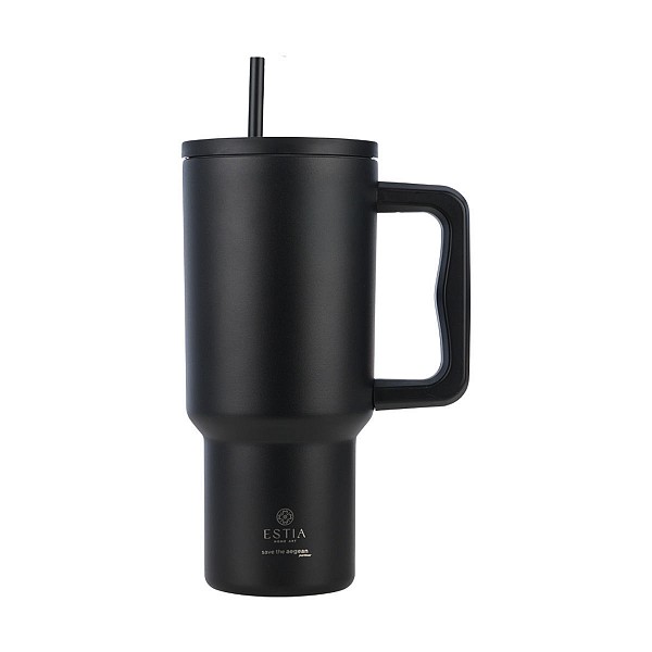 ESTIA ΘΕΡΜΟΣ STRAW TUMBLER XL SAVE THE AEGEAN 900ml MIDNIGHT BLACK