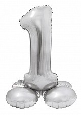 Number Silver Silver number 1 foil balloon with base, 72 cm