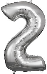 Number Silver giant number foil balloon 2, 86*53 cm