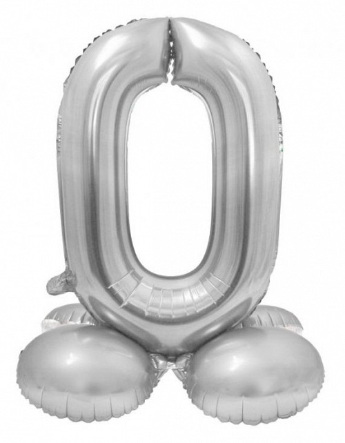 Number Silver Silver Number 0 Foil Balloon with Stand Base 72 cm