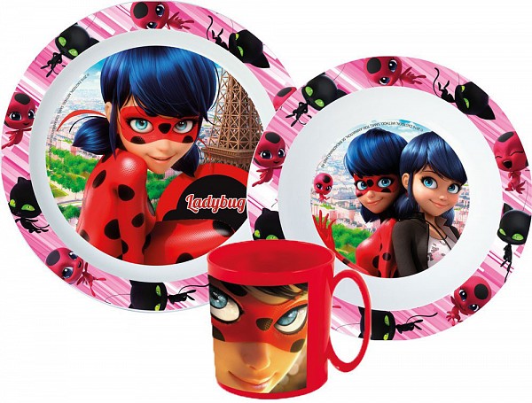 Miraculous Ladybug Dinner set, micro plastic set with 350 ml mug