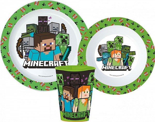 Minecraft dinner set, micro plastic set, cup 260 ml