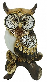 Διακοσμητική Κουκουβάγια Polyresin Εκρου/Χρυσή/Καφέ 13x10.5x24εκ