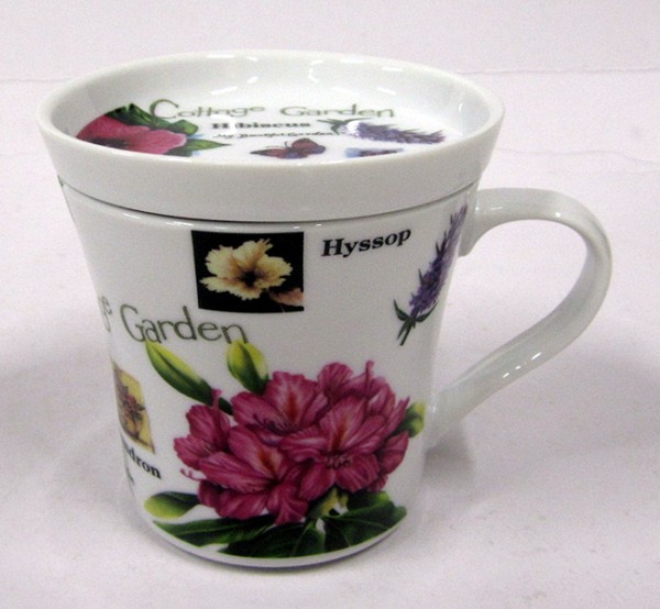 Πορσελάνινη Κούπα Με Καπάκι και Κλασικά Σχέδια Λουλουδιών