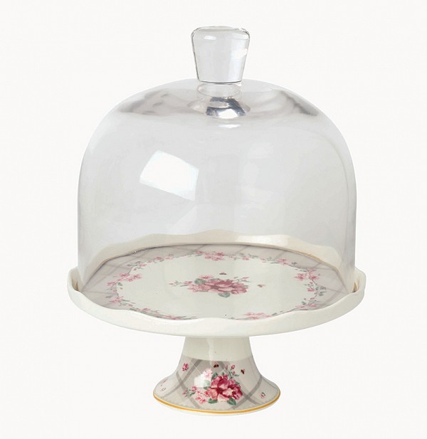 Τουρτιέρα Με Γυάλινο Καπάκι Και Πόδι Floral Paris Roses Μ28100-1