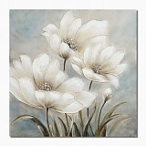 Πίνακας Σε Καμβά Λουλούδια Με Ασημί Λευκή Λεπτομέρεια 60x60x3cm