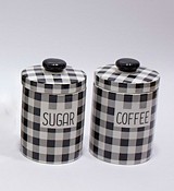 Κεραμικά Βάζα Για Καφέ-Ζάχαρη 2τεμ. Σε Καρό Μαύρο / Άσπρο Με Καπάκι Διακοσμημένα 10.5x10.5x16.5cm