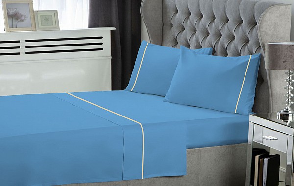Σετ Σεντόνια LeBlanc Μονόχρωμα με Φυτίλι Polycotton 50/50 TC144 Blue Υπέρδιπλα με λάστιχο 160x200+35