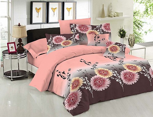 Σετ Σεντόνια Le Blanc Premium Cotton 100% Chrysanthemum Peach Υπέρδιπλα με λάστιχο 160x200+33