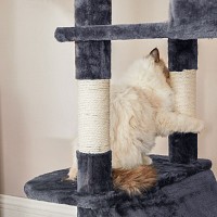 FEANDREA Cat Tree, 206 cm Large Cat Tower with 13 Scratching Posts, 1 Scratching Ramp, 2 Perches, 2 Caves, Basket, Hammock, Pompoms, Multi-Level Plush Cat Condo for Indoor Cats, Smoky Grey
