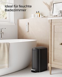 SONGMICS Bathroom Bin, 10L Small Bin with Lid, Pedal Toilet Bin, Slim for Small Spaces, Steel, Soft Close, Ink Black LTB010B02
