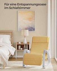 SONGMICS Rocking Chair with Armrests Birch Wood Rocking Chair 5-Way Adjustable Footrest Load 150kg for Bedroom Living Room Pastel Yellow Natural LYY010Y01