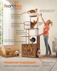 Feandrea Cat Scratching Post with Litter Box 185 cm High Cat Scratching Post Scratching Post Platform Washable Cushion Vintage Brown PCT116X01