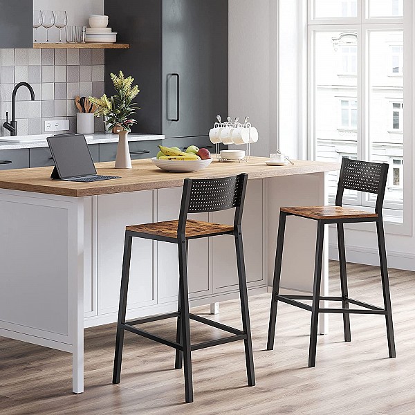 VASAGLE Bar Stool, Bar Stool, Kitchen Chair, Kitchen Chair, Living Room, Dining Room, Industrial Design, Vintage Brown/Black LBC070B01