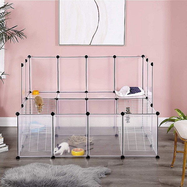 SONGMICS Guinea Pig Playpen, DIY Hutch Cage for Small Pet, White LPC004W01