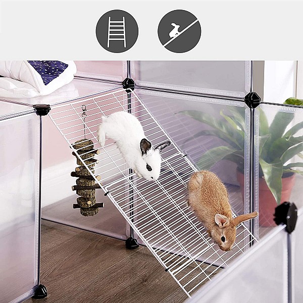 SONGMICS Guinea Pig Playpen, DIY Hutch Cage for Small Pet, White LPC004W01