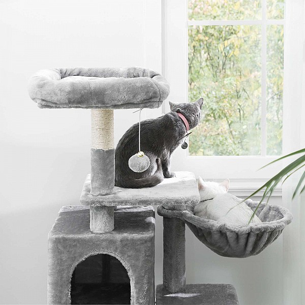 FEANDREA Multilevel Cat Tree, 110 cm Cat Tower, Cat Condo, Light Grey PCT52W