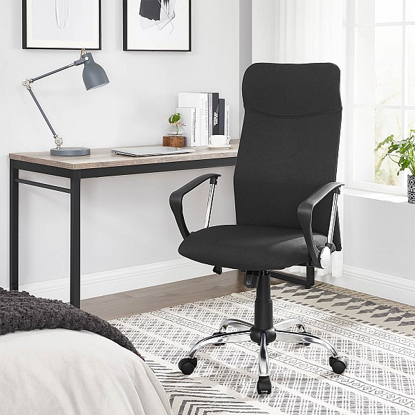 SONGMICS OBN034B01 Office Chair Ergonomic Swivel Chair Padded Seat Fabric Cover Adjustable and Tiltable up to 120 kg Load Capacity Black