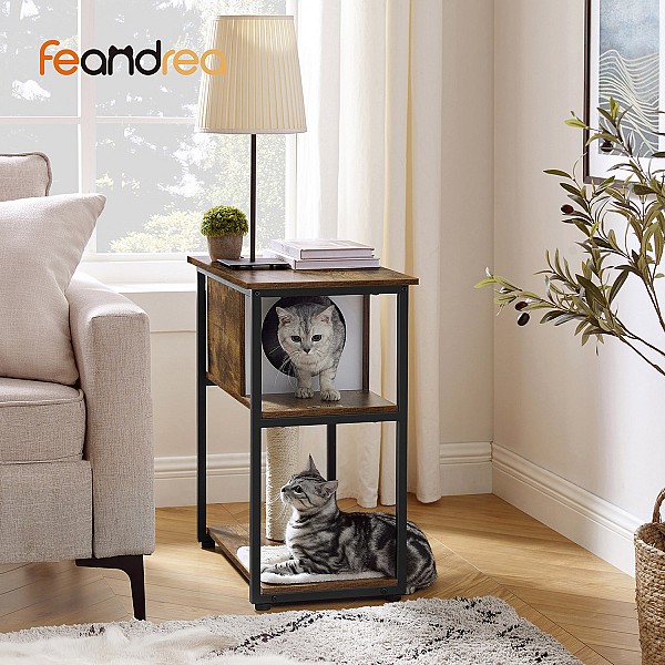 FEANDREA Cat Tree, End Table, Scratching Post and Mat, Rustic Brown PCT111H01