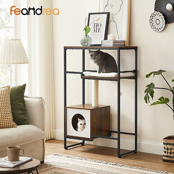 FEANDREA PCT112X01 Cat Scratching Post 2-in-1 Furniture Vintage Brown
