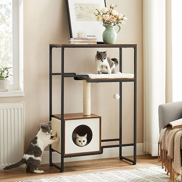 FEANDREA PCT112X01 Cat Scratching Post 2-in-1 Furniture Vintage Brown