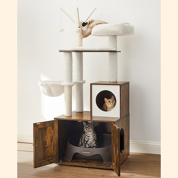 FEANDREA PCT113X01 Cat Scratching Post with Litter Tray Vintage Brown