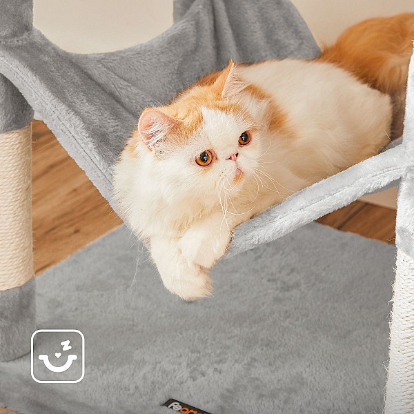 FEANDREA Cat Tree, 191 cm Tall Cat Tower, Scratching Posts, Soft, Light Grey PCT191W01