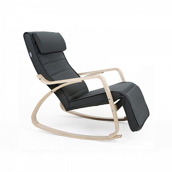 SONGMICS Birch Wood Relaxing Rocking Chair with Adjustable Footrest Max Load: 150 kg Gray LYY10G
