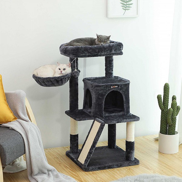 FEANDREA Cat Tree, Cat Tower, Widened Perch for Large Cats, Smoky Grey PCT51G