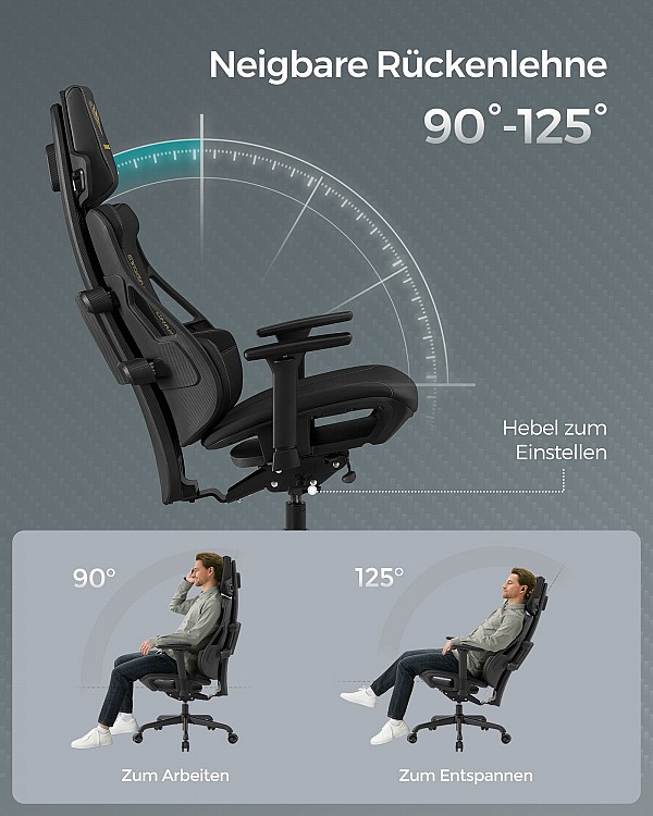 SONGMICS Gaming Armchair, EVOGAMER Chair, Office Chair, Imitation Carbon Fiber, with Adjustable Headrest and Armrests, Reclining Backrest, Capacity 150 kg, Ink Black OBG067B01