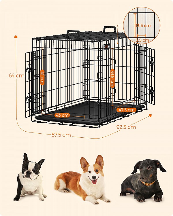 FEANDREA Dog Cage, Dog Crate with 2 Doors, 92.5 x 57.5 x 64 cm, Black PPD36BK